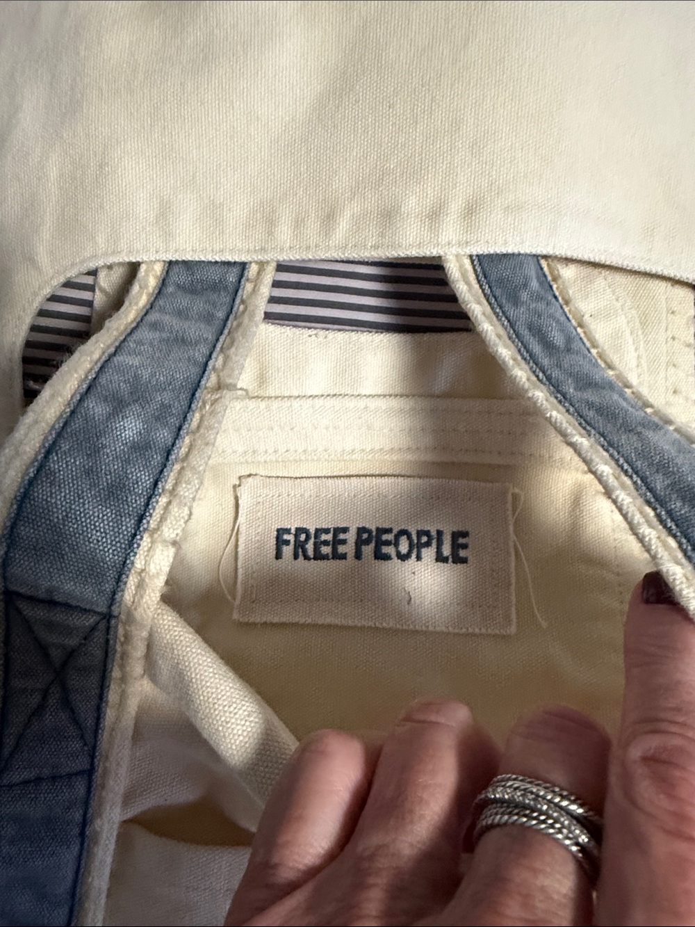 Free People Cream Canvas Tote with Gray Straps - Picture 2 of 3